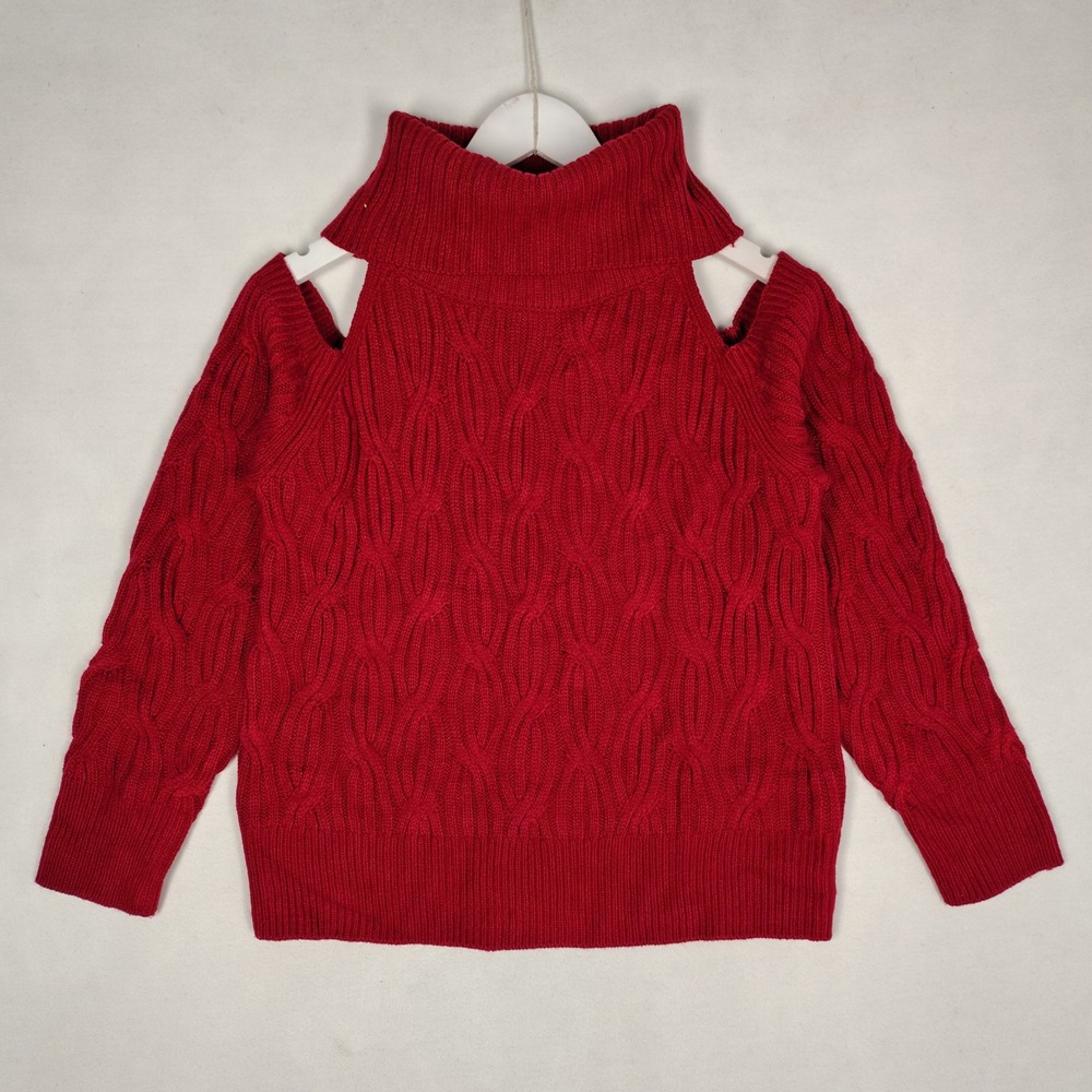 Anthropologie Red Cable Knit Cold Shoulder Turtleneck Sweater Small